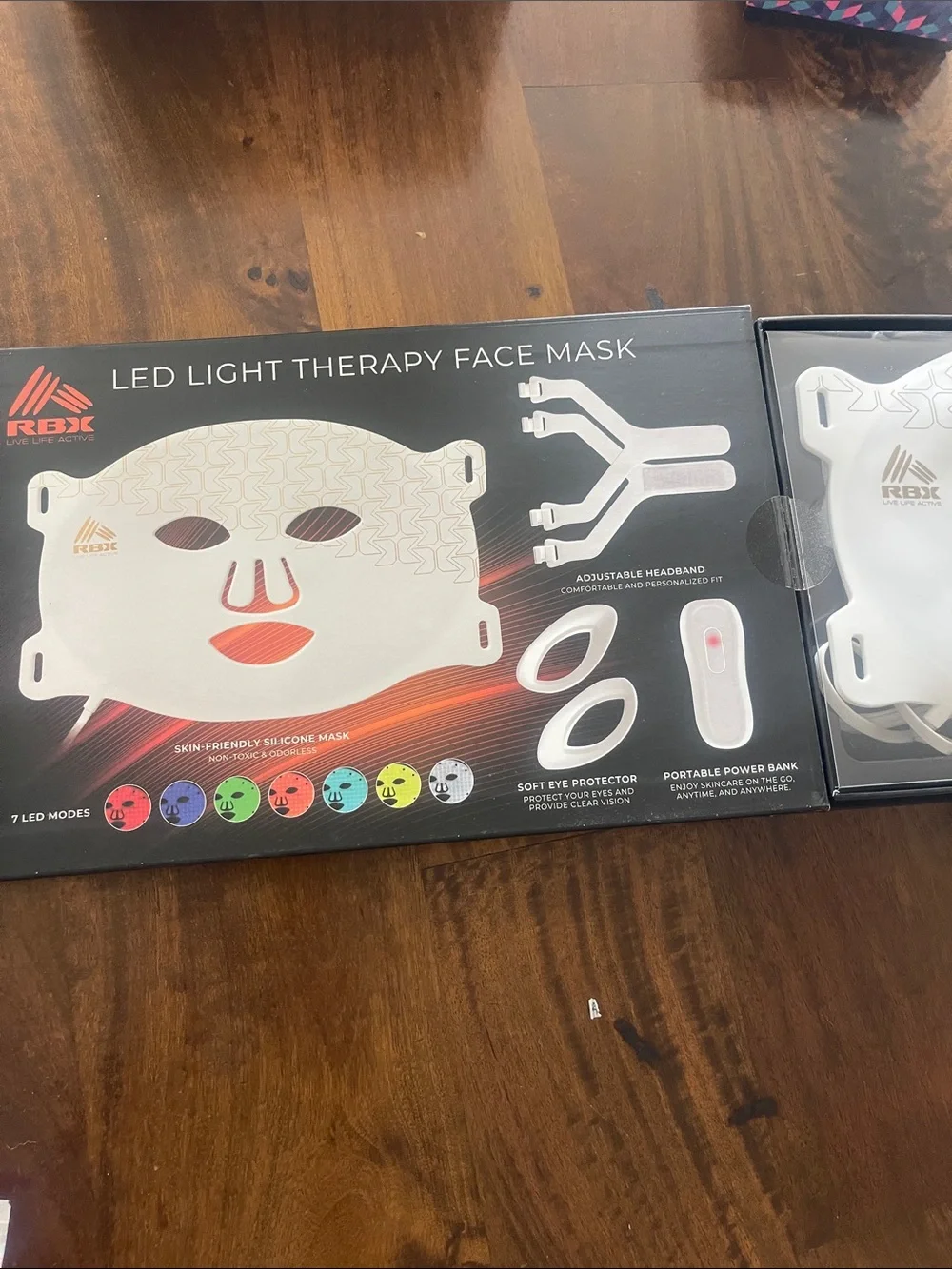 RBX White LED Light Therapy Facial Mask with Red Accent
